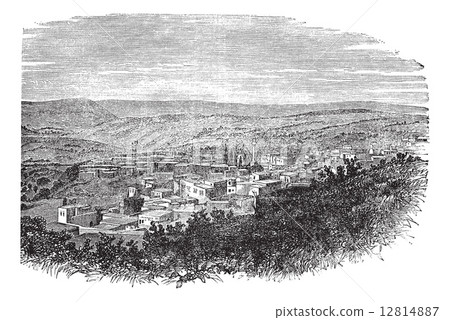 Nazareth in North District, Israel, vintage engraved illustratio 12814887