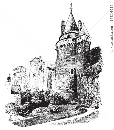 Castle window, vintage engraving. 12814913