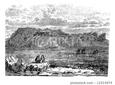 Ruins of the Temple of Zeus Belus in Babil vintage engraving. 12814974