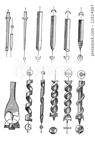 Drill Bits, vintage engraved illustration 12814997