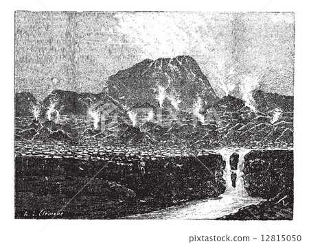 El Jorullo, a cinder cone volcano, vintage engraving. 12815050
