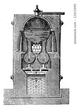 High pressure steam generator, vintage engraving. 12815095