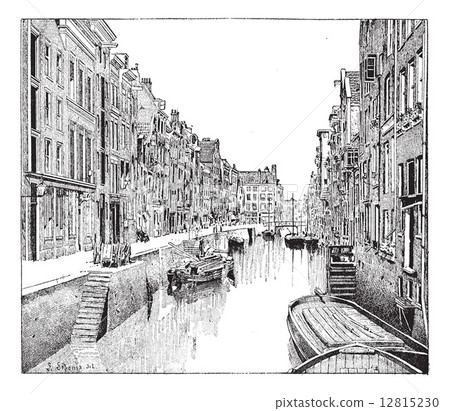 The Boerensteiger in Rotterdam, the Netherlands, vintage engravi 12815230