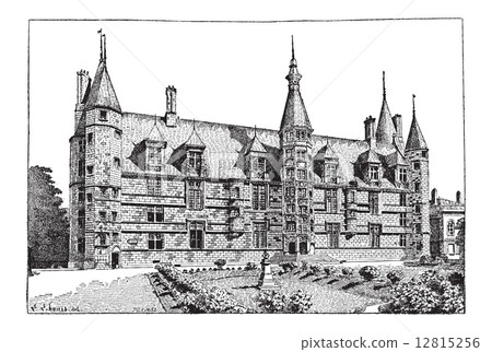 Ducal Palace, in Nevers, Burgundy, France, vintage engraving 12815256