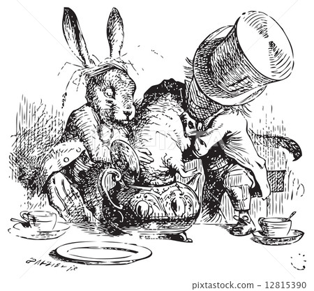 Mad Hatter and March Hare dunking the Dormouse - Alice in Wonder 12815390