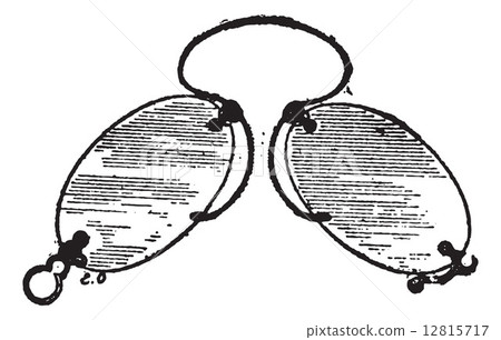 Glasses, nose clip has claws, vintage engraving. 12815717
