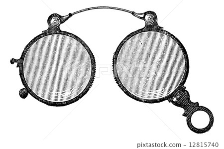 Nose clips has round glasses, vintage engraving. 12815740