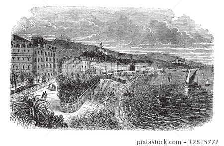 Promenade des Anglais in Nice, France, vintage engraved illustra Promenade des Anglais in Nice, France, vintage engraved illustra 12815772