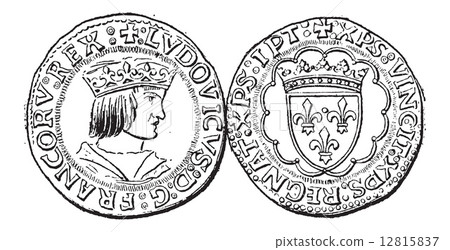 Coin Currency, Louis XII of France, vintage engraving Coin Currency, Louis XII of France, vintage engraving 12815837