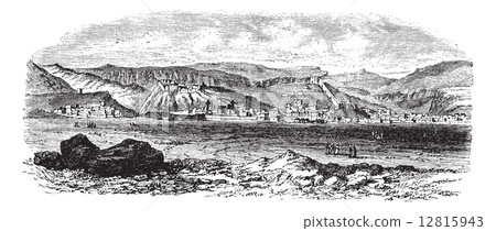 Landscape and mountains at Kars, Turkey vintage engraving 12815943