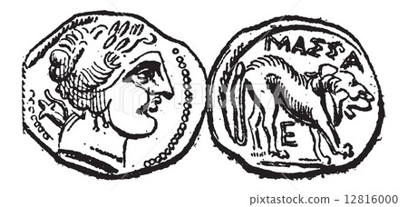 Ancient Celtic Drachma Coin, vintage engraving 12816000