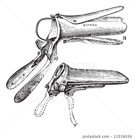 Duckbill Speculum, vintage engraving. Duckbill Speculum, vintage engraving. 12816036