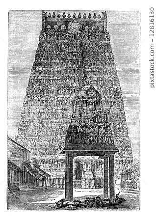 umbakonam or Coombaconum, in Tamil Nadu, India, vintage engravin umbakonam or Coombaconum, in Tamil Nadu, India, vintage engravin 12816130