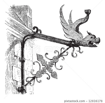 Gargoyle of the Luther House in Eisenach, vintage engraving. 12816178