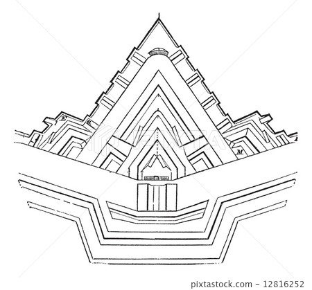 Plan of a Stronghold and its Dependencies, vintage engraved illu 12816252