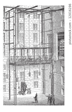 Elevator in the Grand Opera of Paris in France vintage engraving Elevator in the Grand Opera of Paris in France vintage engraving 12816286