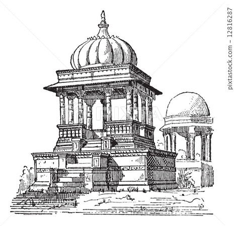 Indian tomb, vintage engraving. Indian tomb, vintage engraving. 12816287