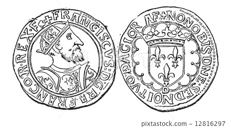Coin Currency, Francis I of France, vintage engraving Coin Currency, Francis I of France, vintage engraving 12816297