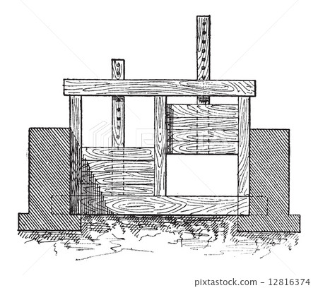 Wooden Gate Valve, vintage engraving Wooden Gate Valve, vintage engraving 12816374