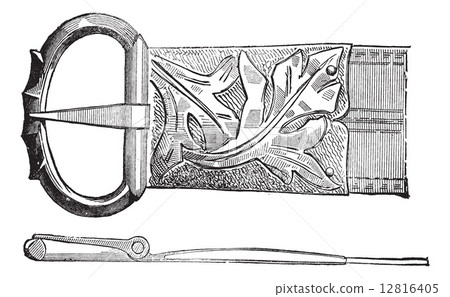 Belt buckle of fifteenth century vintage engraving 12816405