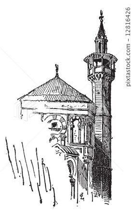 Minaret, vintage engraving 12816426