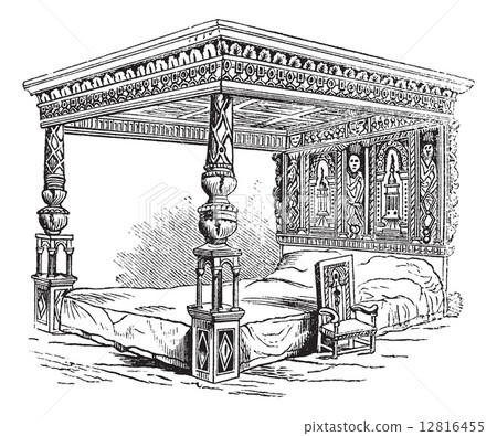 Great Bed of Ware, vintage engraving 12816455