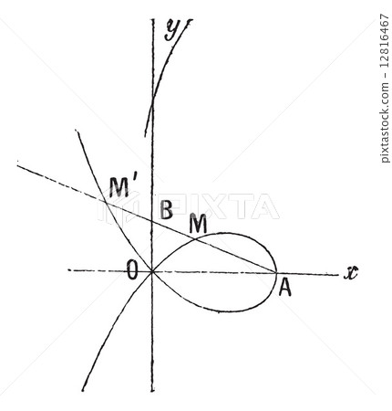 Strophoid curve, vintage engraving. 12816467