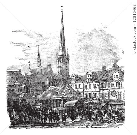 Market Place of Lubeck Germany vintage engraving 12816468