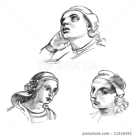 Pen drawings by Raphael, at the Academy of Fine Arts of Venice. 12816491