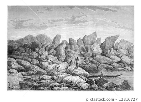 Taouaracapa, a Natural Dam in Oiapoque, Brazil, vintage engravin 12816727