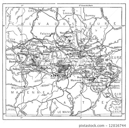 Department of Orne, vintage engraving. Department of Orne, vintage engraving. 12816744