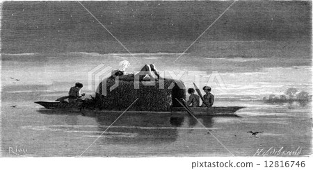 Daydreaming at dusk, vintage engraving. 12816746