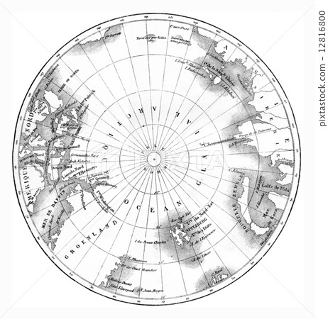 Map circumpolar regions of northern hemisphere, vintage engravin Map circumpolar regions of northern hemisphere, vintage engravin 12816800