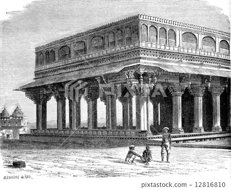 The Diwan Khana, Assembly Hall, the Amber Palace, vintage engrav 12816810
