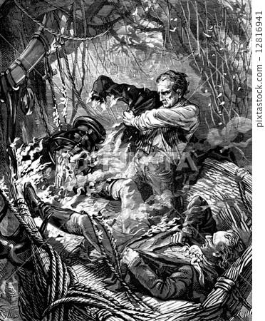 The Air Dramas. Zambelli is surrounded by flames, vintage engrav The Air Dramas. Zambelli is surrounded by flames, vintage engrav 12816941