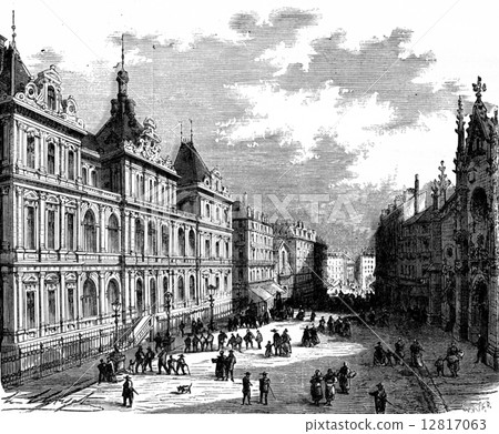The picturesque France. The Palais de la Bourse, Lyon, vintage e 12817063