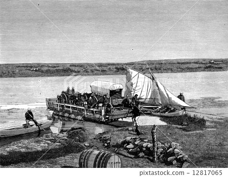 The Boers. Passing a tray in the Transvaal, vintage engraving. 12817065