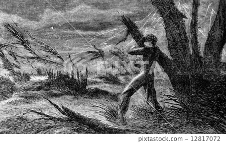 A terrible storm. I cling to the branch of a tree, vintage engra A terrible storm. I cling to the branch of a tree, vintage engra 12817072
