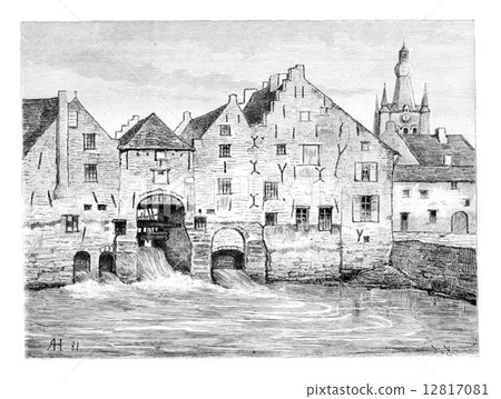 Hertogensmolens in Aarschot, vintage engraving 12817081