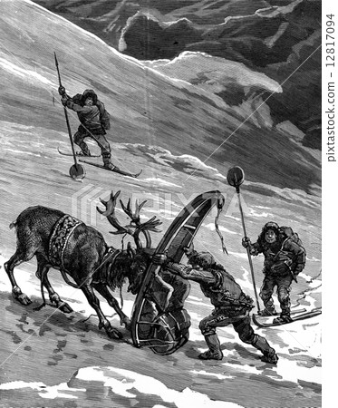 Lapps. The reindeer movements sometimes cranky, vintage engravin 12817094