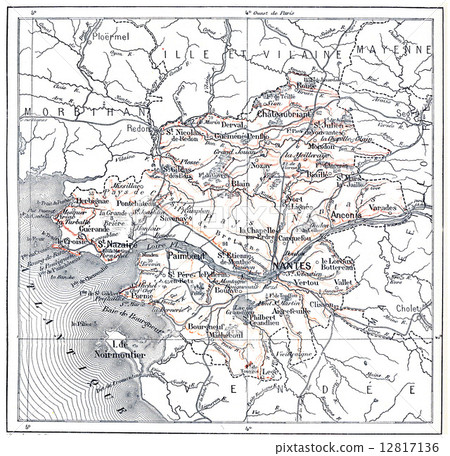 Topographical Map of the Department of Loire-Atlantique in Pays- 12817136