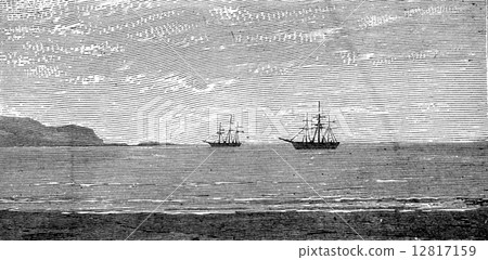 The harbor of Panama, vintage engraving. The harbor of Panama, vintage engraving. 12817159