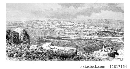 Town of Beitin in West Bank, Israel, vintage engraving 12817164