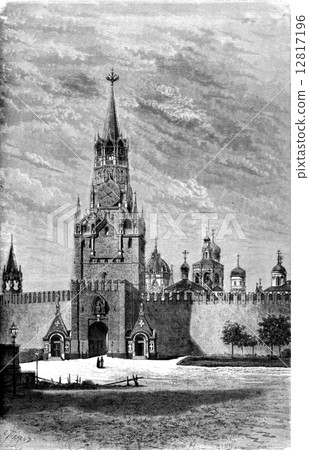 Resurrection Gate on the Red Square in Moscow, vintage engraving Resurrection Gate on the Red Square in Moscow, vintage engraving 12817196