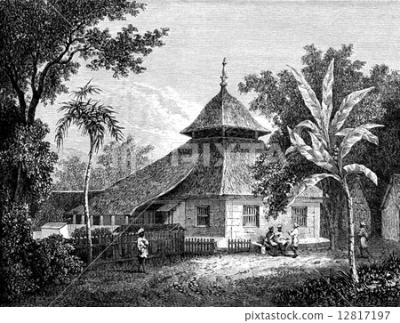 Mosque in Ambon, vintage engraving. Mosque in Ambon, vintage engraving. 12817197