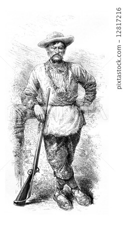 Santa Cruz Holding a Rifle in Amazonas, Brazil, vintage engravin Santa Cruz Holding a Rifle in Amazonas, Brazil, vintage engravin 12817216