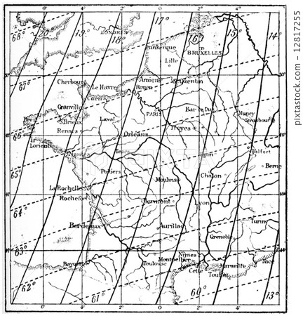 Map of the Declination of the Earth's Magnetic Field over France 12817255