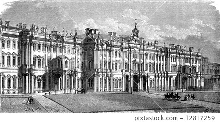 The Winter Palace in Saint Petersburg, vintage engraving. 12817259