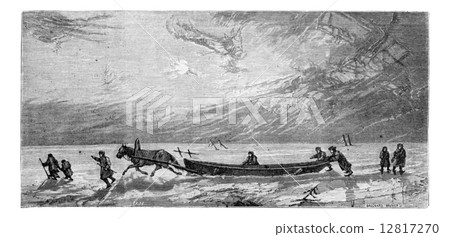 Dragging a boat on the ice of D**na 12817270