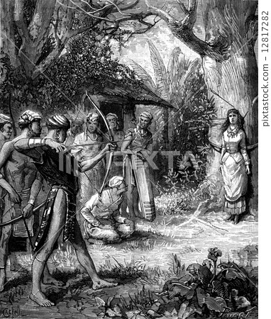 The dramas of India. A barbaric game, vintage engraving. The dramas of India. A barbaric game, vintage engraving. 12817282